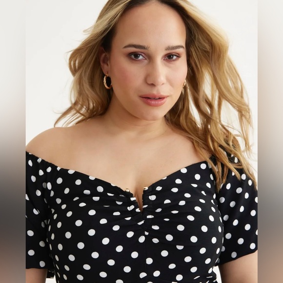 CITY CHIC NWT Black White Polka Dot Print Emma Dress Vintage inspired PLUS SIZE - Picture 3 of 12